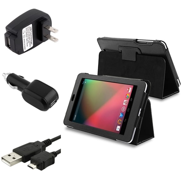 BasAcc Leather Case/ Travel/ Car Charger/ Cable for Google Nexus 7