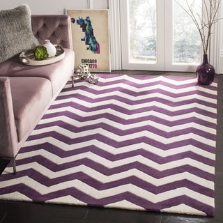 Handmade Chevron Purple/ Ivory Wool Rug (2' x 3')