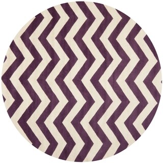 Handmade Chevron Purple/ Ivory Wool Rug (7' Round)