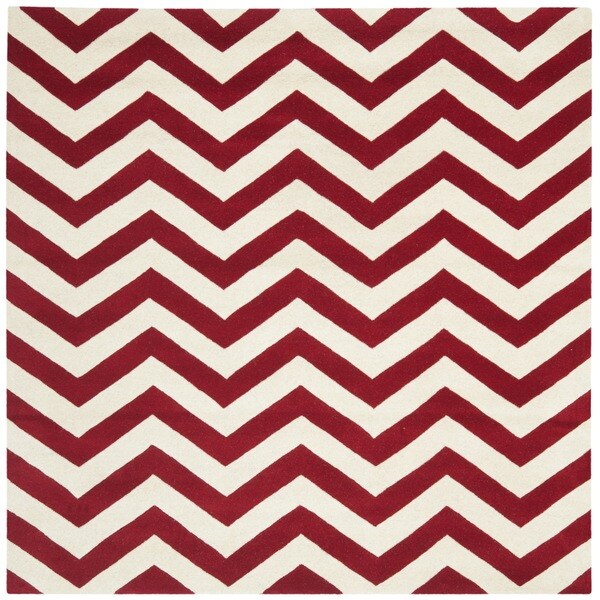 Safavieh Handmade Moroccan Chatham Chevron Red/ Ivory Wool Rug (7' Square)