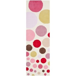 Handmade Children's Bubbles Ivory/ Pink N. Z. Wool Rug (2'3 x 8')