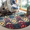 Handmade Ikat Beige/ Blue Wool Rug (6' Round)