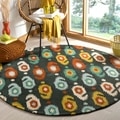 Handmade Ikat Charcoal Grey Wool Rug (6' Round)