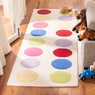 Handmade Children's Pokka Dots Ivory N. Z. Wool Rug (2'3 x 8')