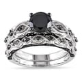 Miadora 10k White Gold 2 3/8ct TDW Black Diamond Bridal Ring Set