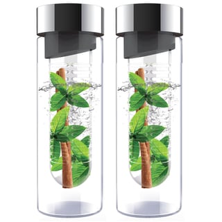 Flavour It Smoke Silver Glass Water Bottle Fruit Infuser 2-pack 
