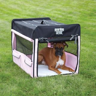 Guardian Gear MEDIUM PINK COLLAPSIBLE CRATE WITH POLKA DOT DETAI dog kennel