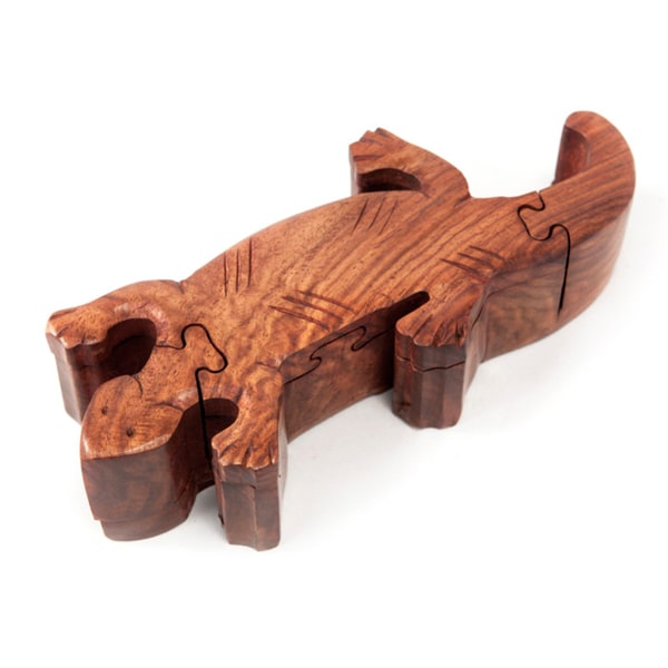 Hand-Carved Wooden Gecko Puzzle Box (India)