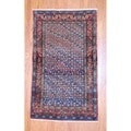 Persian Hand-knotted 1950's Tribal Hamadan Rust/ Light Blue Wool Rug (4'3 x 7')