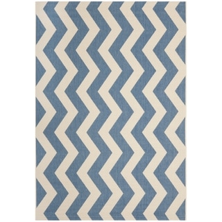 [1] Safavieh Courtyard Blue/Beige Chevron-Pattern Indoor-Outdoor Rug