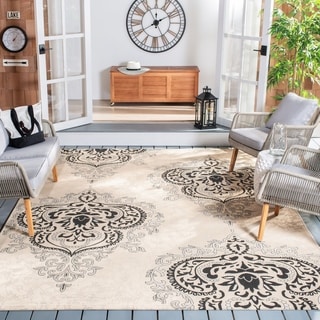 Safavieh Courtyard Cream/ Black Indoor Outdoor Rug