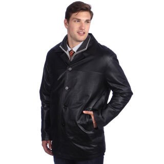 Ramonti Men's Classic Black Leather Car Coat