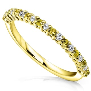 14k White Gold 1/10ct TDW Diamond and 1/6ct Yellow Sapphire Band (H-I, I1-I2)