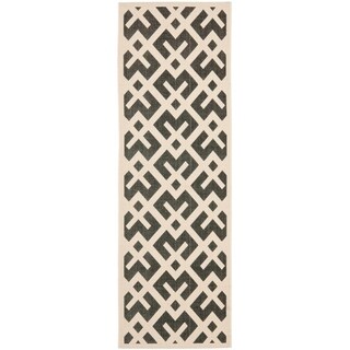 Safavieh Black/ Beige Indoor Outdoor Rug (2'2 x 12')