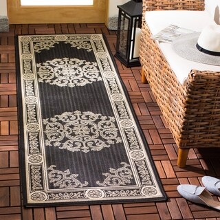 Safavieh Black/ Sand Indoor Outdoor Rug (2'2 x 14')