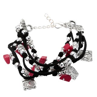 3-charm Multi-strand Black and Red Bracelet (Guatemala)