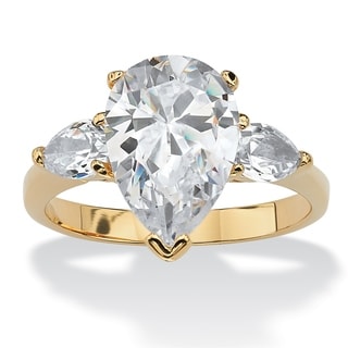 Ultimate CZ 14k Goldplated Pear-shaped Cubic Zirconia Ring