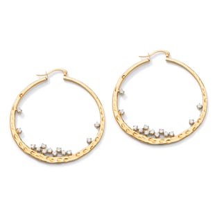 Ultimate CZ 14k Gold-plated CZ Hammered Hoop Earrings