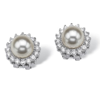 Angelina D'Andrea Sterling Silver Simulated Pearl Earrings