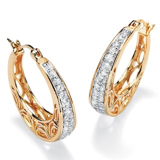 Ultimate CZ 14k Gold-plated CZ Filigree Hoop Earrings