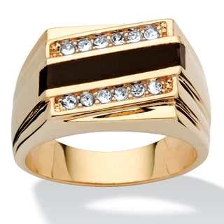 Neno Buscotti Gold Overlay Men's Onyx and Crystal Accent Ring