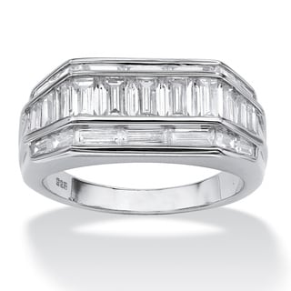 Ultimate CZ Platinum over Silver Men's Baguette Cubic Zirconia Ring