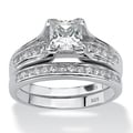 Ultimate CZ Platinum over Silver Princess-Cut and Channel-Set Round CZ Wedding Ring Set