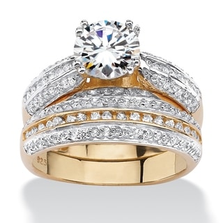Ultimate CZ 18k Gold over Sterling Silver Cubic Zirconia Wedding Ring Set