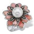 Angelina D'Andrea Antiqued Sterling Silver Cultured Freshwater Pearl and Pink Mother-of Pearl Marcasite Ring