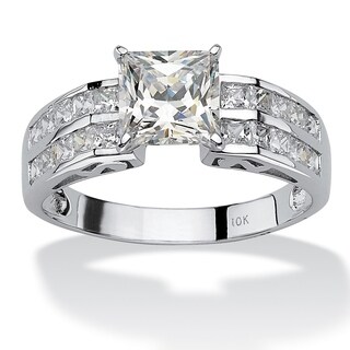 CZ 10k White Gold Princess-Cut and Channel-Set Cubic Zirconia Ring ...