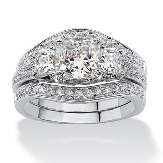 Ultimate CZ Platinum over Silver CZ Wedding Ring Set
