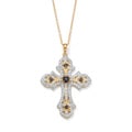 Isabella Collection 18k Gold over Silver Midnight Blue Sapphire and Diamond Cross Pendant