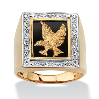 Neno Buscotti 18k Gold over Sterling Silver Men's Diamond Accent Onyx Eagle Ring