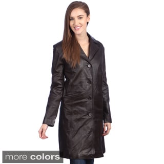 United Face Women's Leather Walking Trench Coat