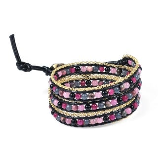 Assorted Berries Golden Brasss Link Triple Wrap Bracelet (Thailand)