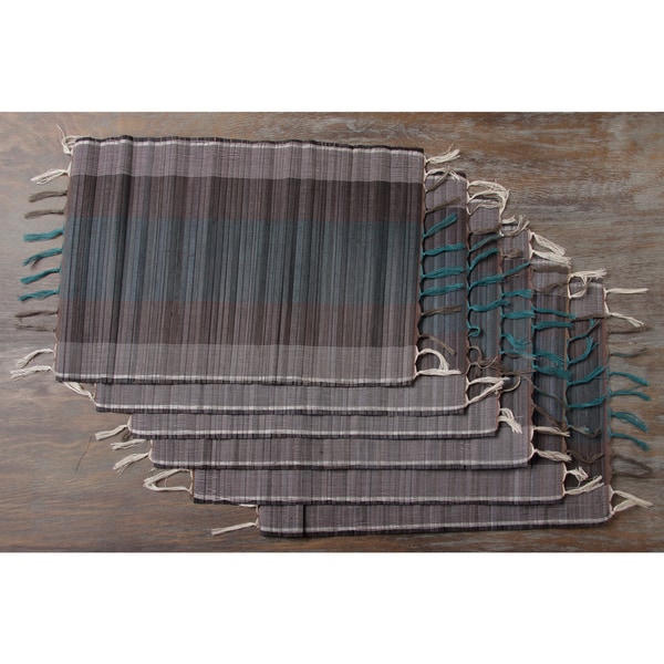 Set of Six Woven Bamboo placemats Teal (Indonesia) 14838286