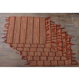 Set of Six Brick Red Striped Vetiver Root Placemats (Indonesia)