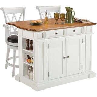 Home Styles White/ Oak Kitchen Island and Two Deluxe Bar Stools