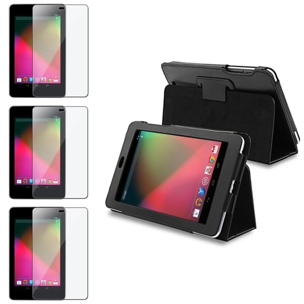 BasAcc Black Leather Case/ Screen Protector Set for Google Nexus 7