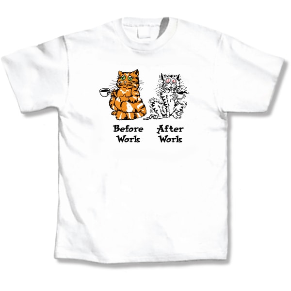 Before Work / After Work White Cat T-Shirt