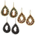 Goldtone or Silvertone CZ and Crystal Hammered Teardrop Fashion Earrings