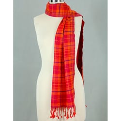 Wool 'Red Delhi Plaid' Scarf (India)-Image