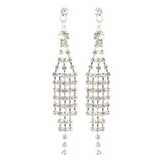 Roman Silvertone Faceted Crystal Waterfall Chandelier Earrings