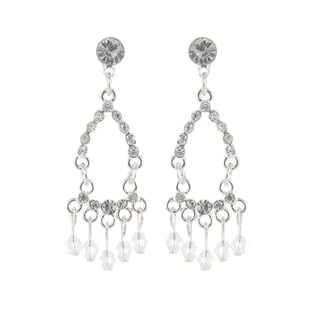 Roman Silvertone Faceted Clear Crystal Beaded Chandelier Earrings