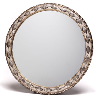 ( ._.) 18-Inch Round Hand-Carved Bone Moroccan Mirror (Morocco)