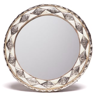 Special Prices 11-Inch Round Hand-Carved Bone Moroccan Mirror (Morocco)