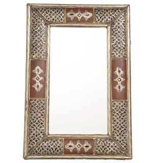 24-Inch Handcrafted Metalwork and Leather Mirror (Morocco)