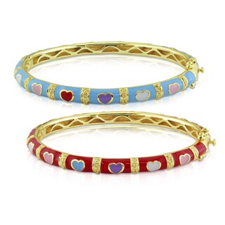 Miadora Goldplated Silver Turquoise or Red Enamel Heart Design Bracelet