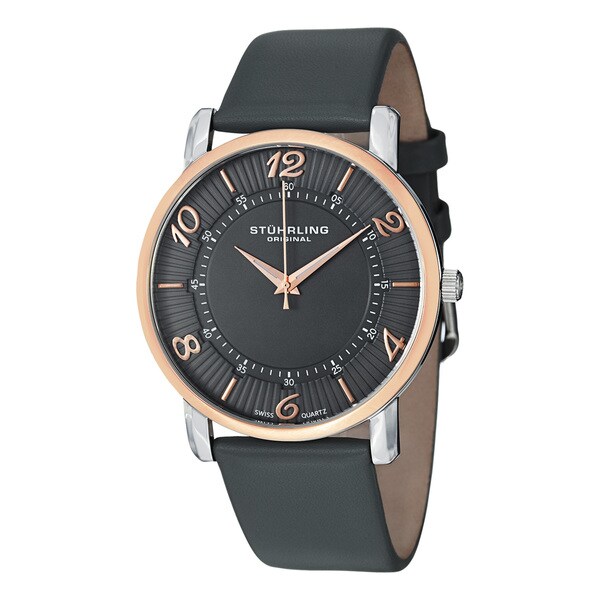 Stuhrling Original Men's Corona Ultrathin Gray Stainless-Steel Leather Strap Watch