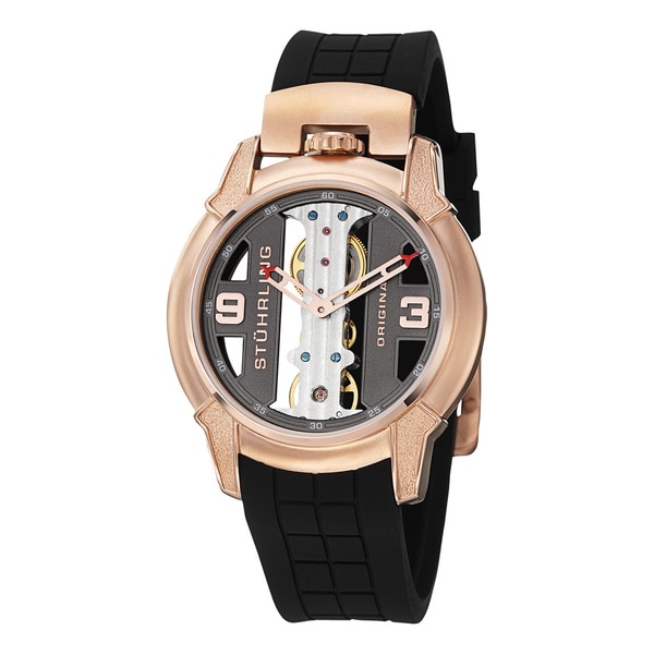 Stuhrling Original Men's Raptor Skeleton Mechanical Rubber Strap Watch